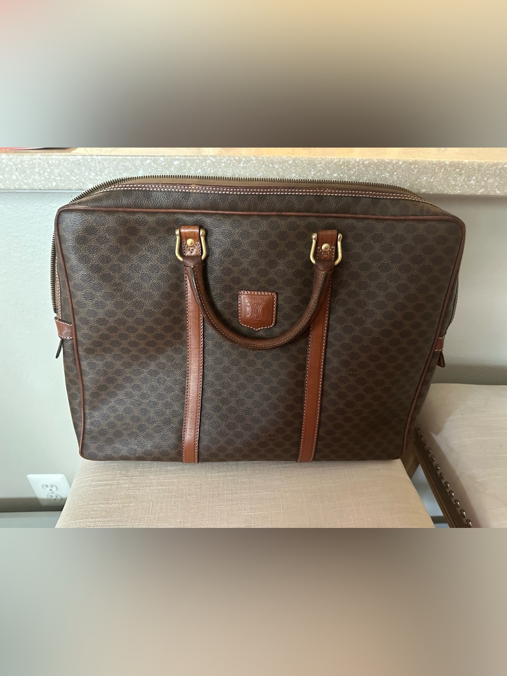 Celine macadam Brown Patterned Leather Travel Briefcase